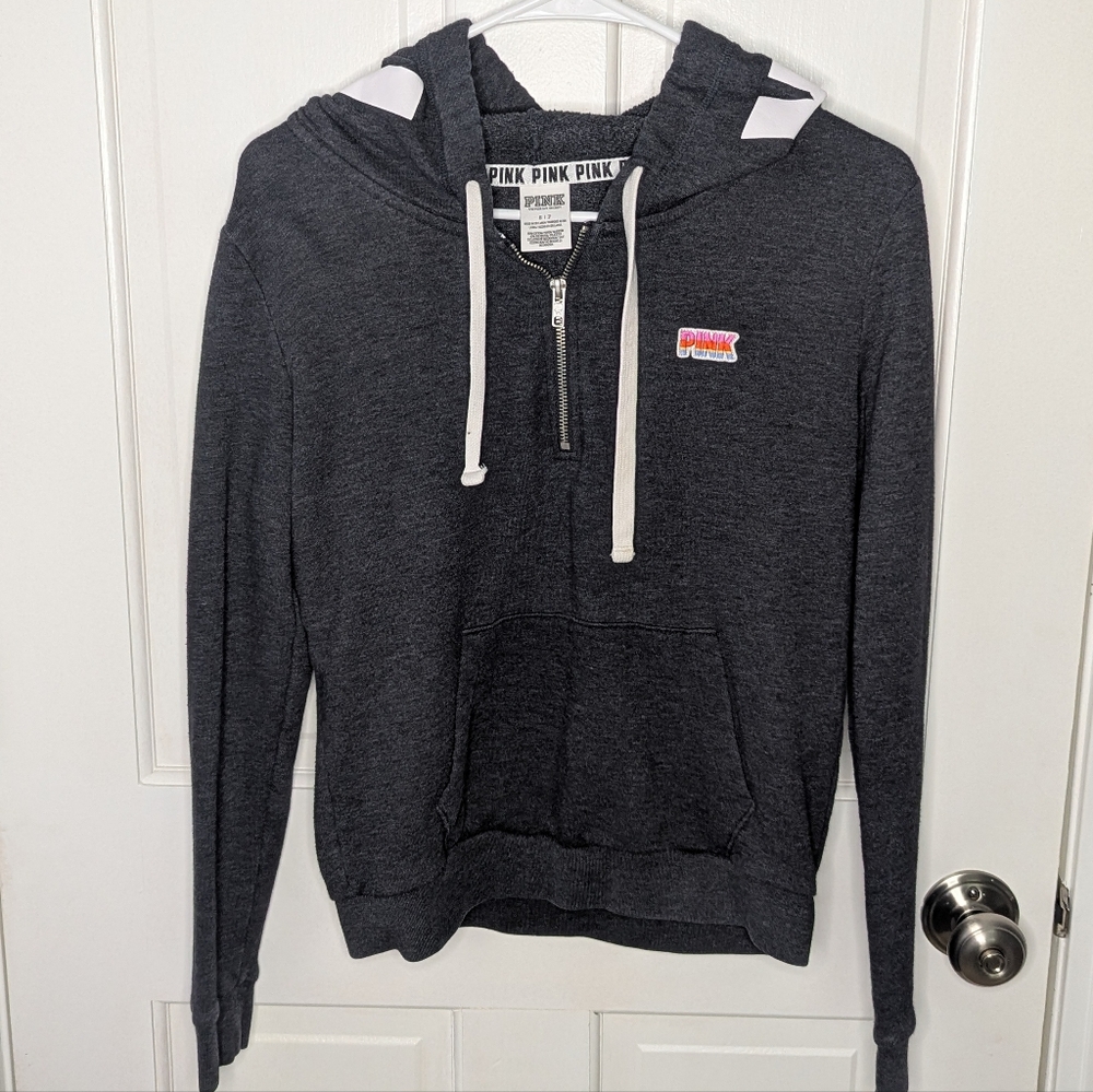 Victoria's Secret PINK Dark Gray Half Zip Hoodie Size Small